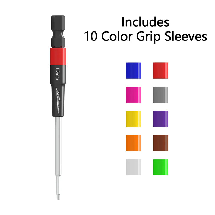 XLPower Quick-Hex Tip 1.5mm Precision Hex Driver Bit (10 Color Sleeves Included)
