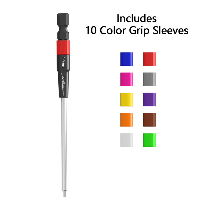 XLPower Quick-Hex Tip 2.00mm Precision Hex Driver Bit (10 Color Sleeves Included)