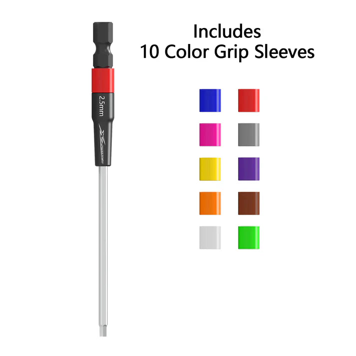 XLPower Quick-Hex Tip 2.5mm Precision Hex Driver Bit (10 Color Sleeves Included)
