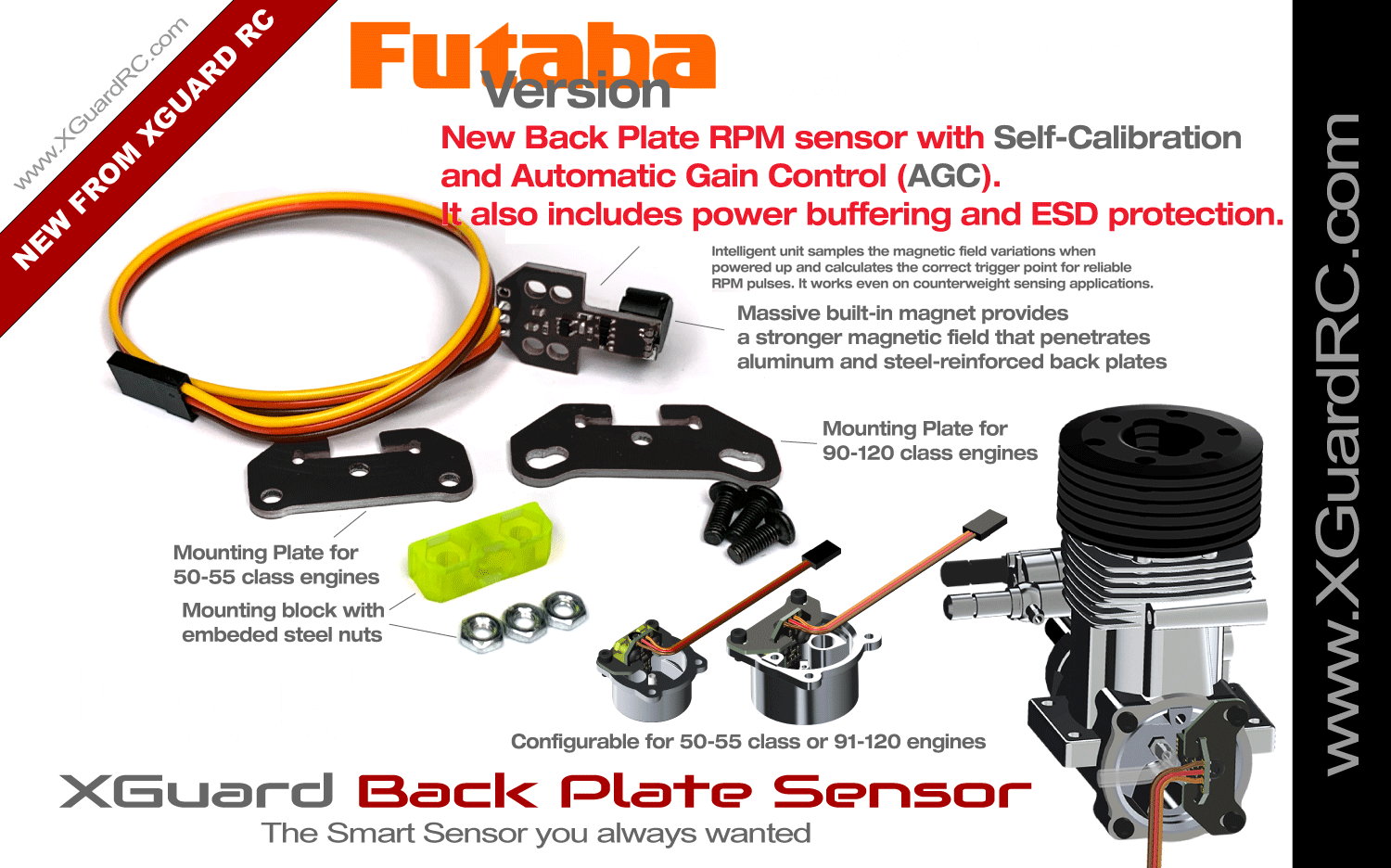 V2 XGuard RC Back Plate Self Calibrating RPM Sensor with AGC (FUTABA)